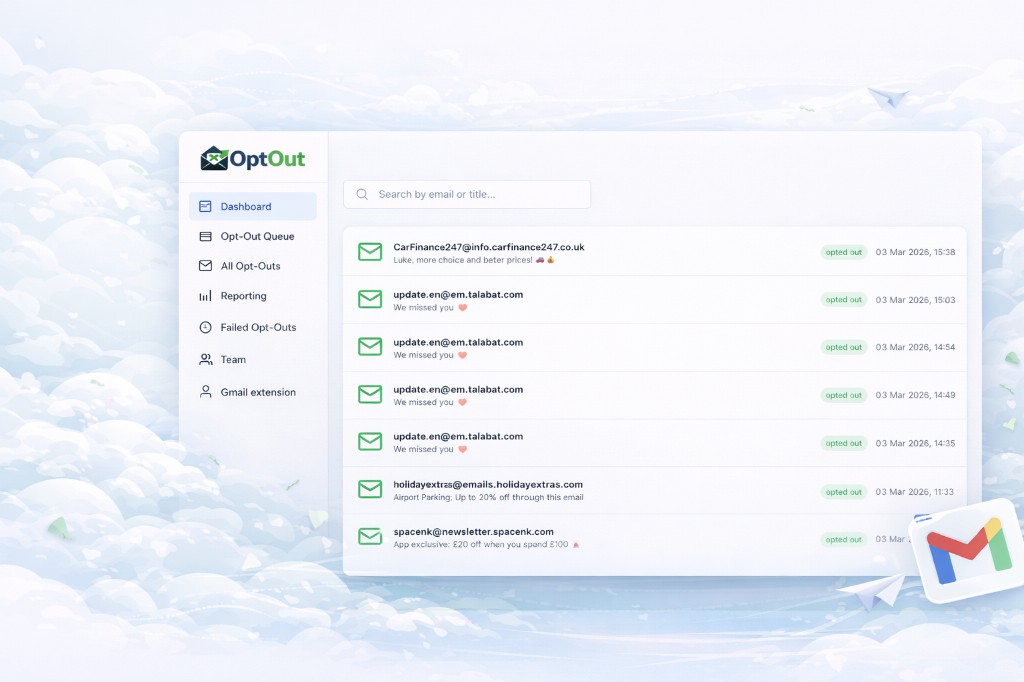 Unsubscribe Queue screen showing list of senders